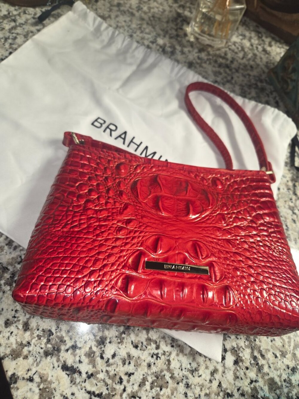 Brahmin Red Melbourne Croc Embossed Leather Handbag – Brand New w/ Dust Bag